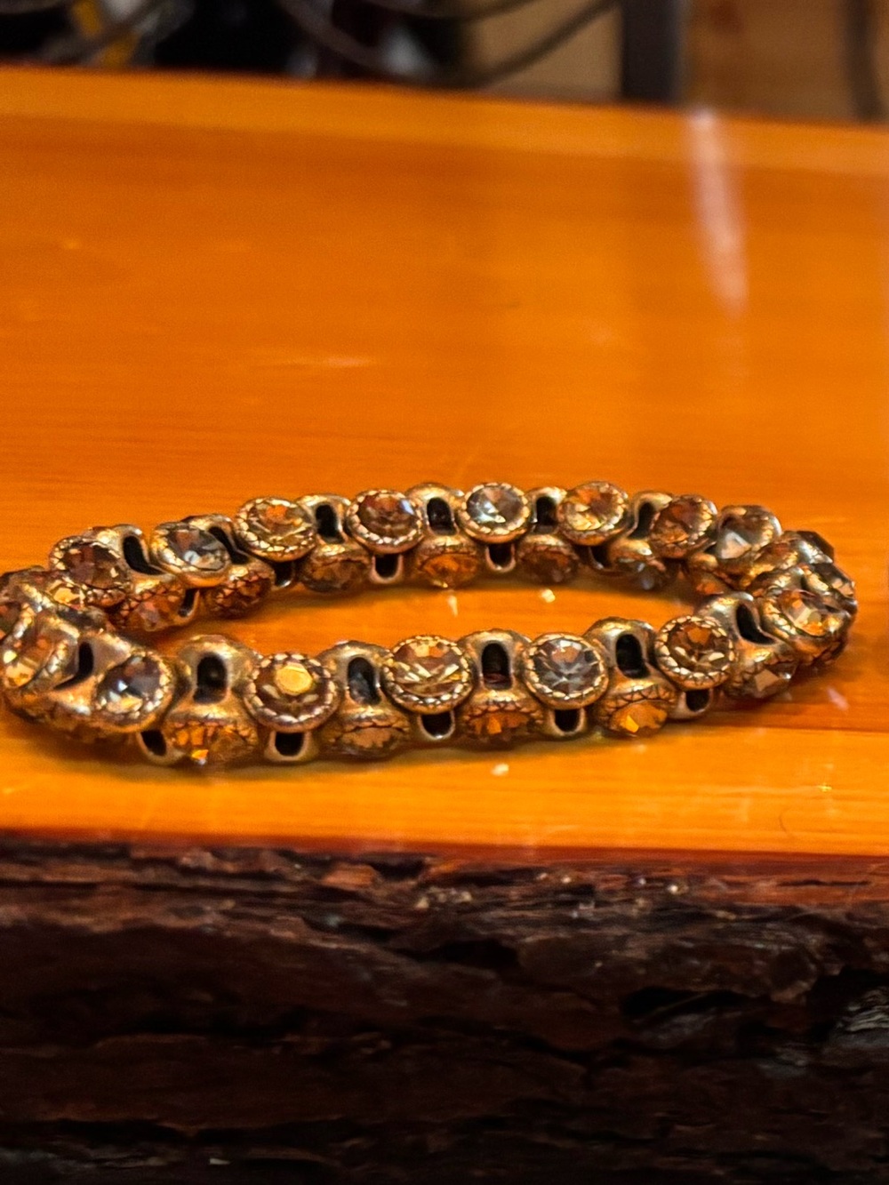 Lia Sophia Gold and Amber Crystal Stretch Bracelet